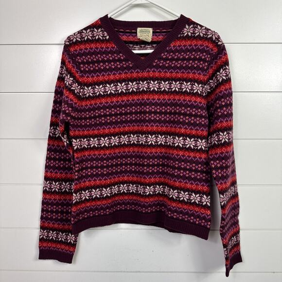 St. John's Bay 100% Lambswool Fair Isle V-neck Pullover Sweater Purple sz S - Picture 1 of 7